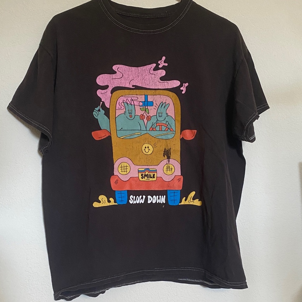 Black Graphic Tee with Colorful Print